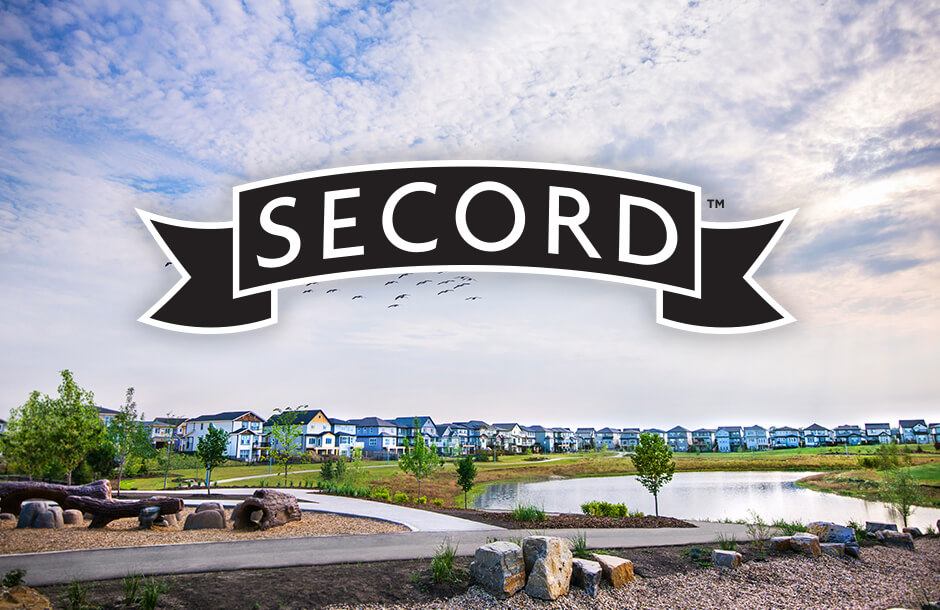 Secord logo over community landscape