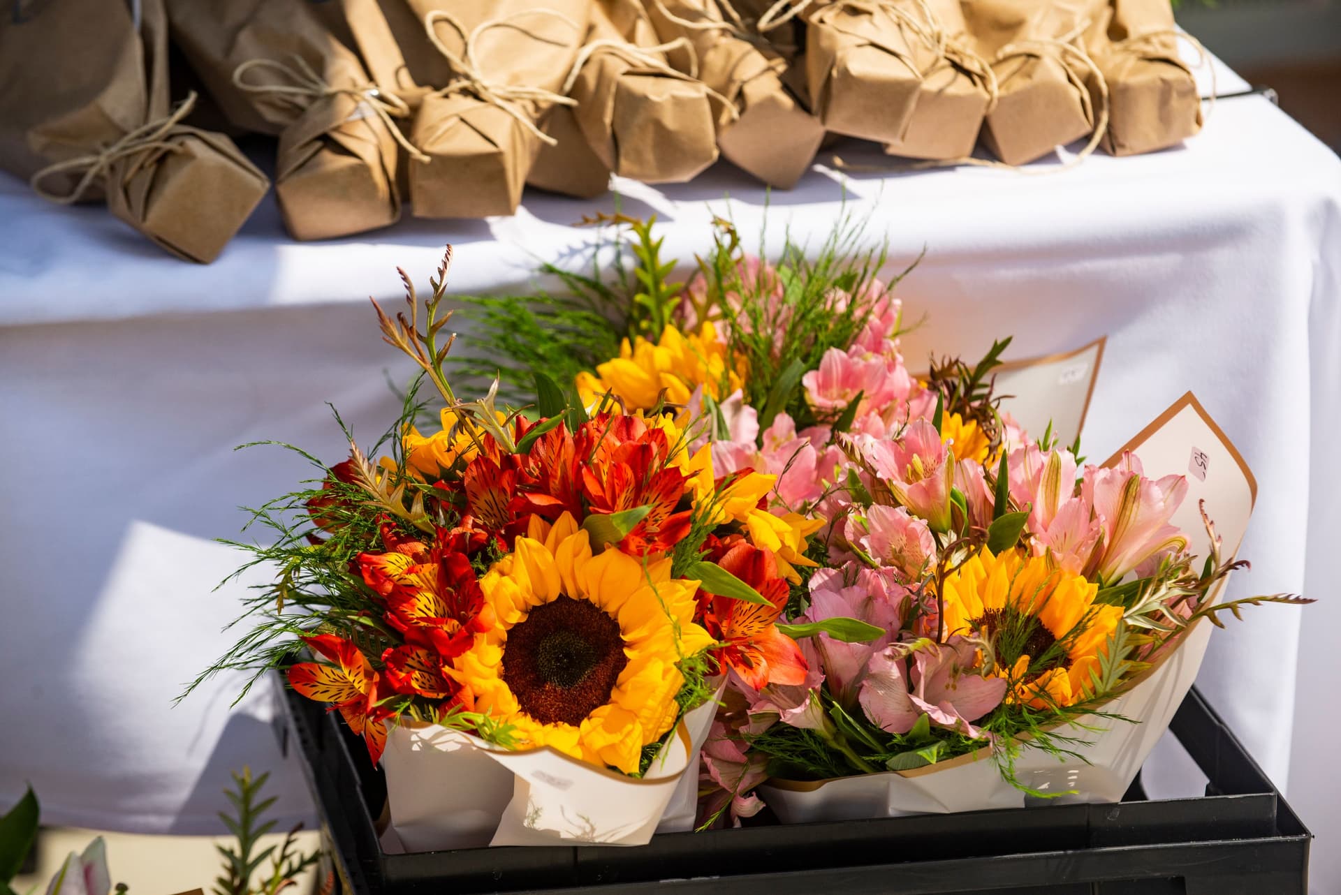 Flowers at a Mahogany spring event.