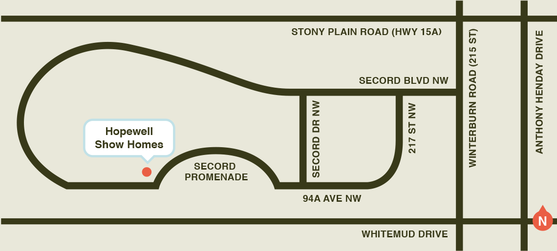 Map of driving directions to Secord Show Homes