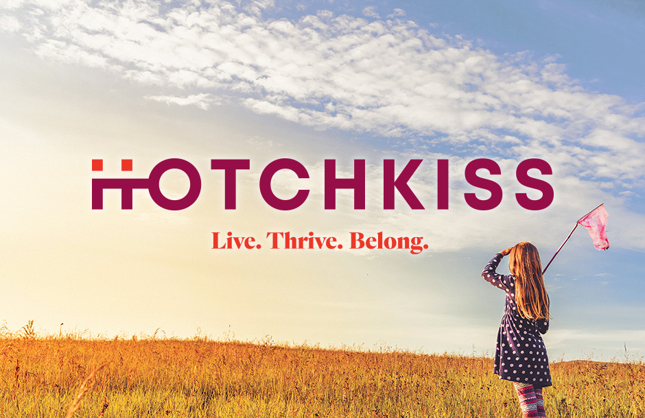Hotchkiss logo over community landscape